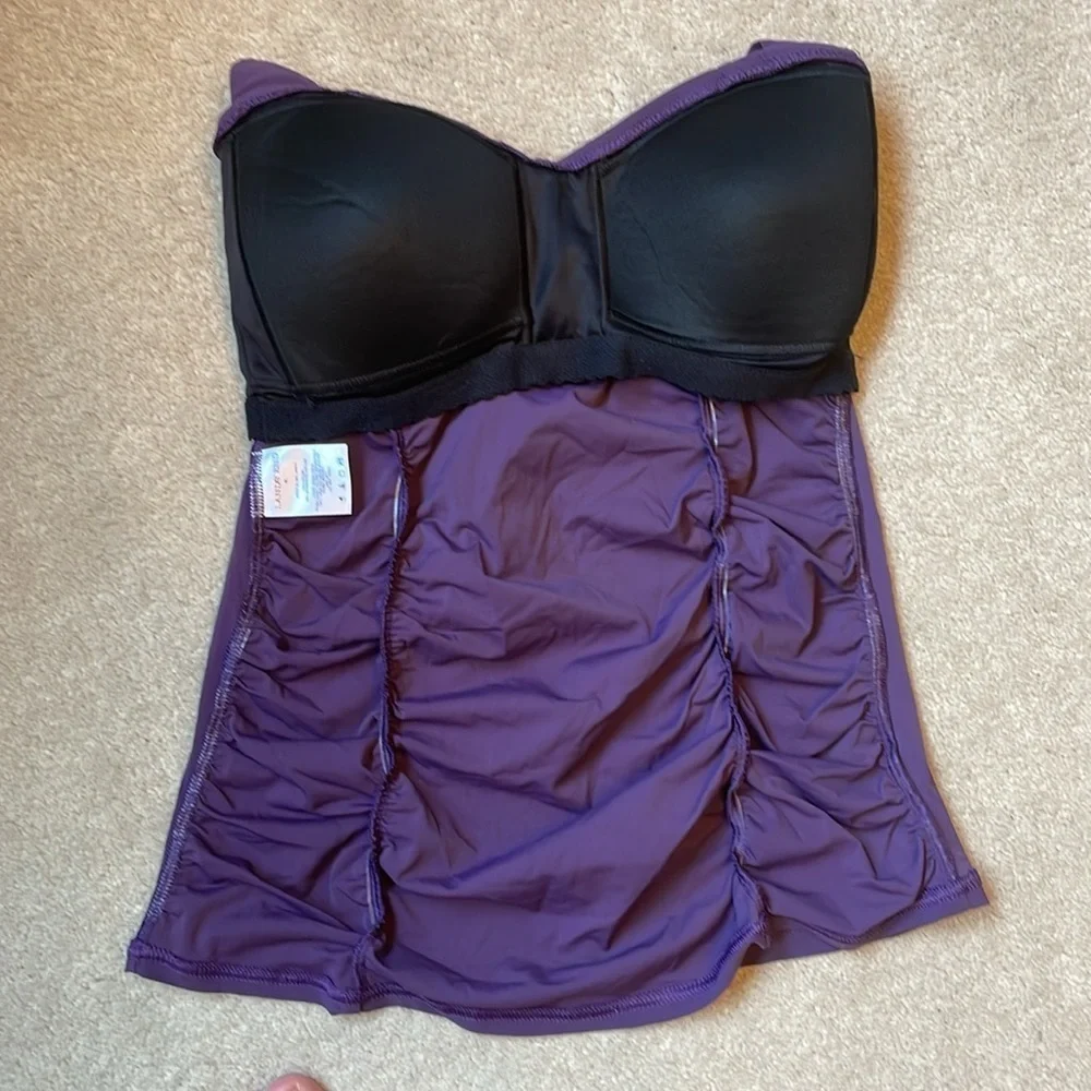 Lands’ End 4L plum ruched halter  tankini top